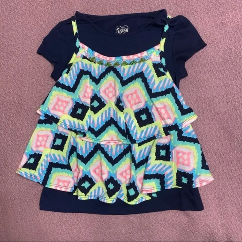 Justice top flowy with beading blue Navajo print‎ 8